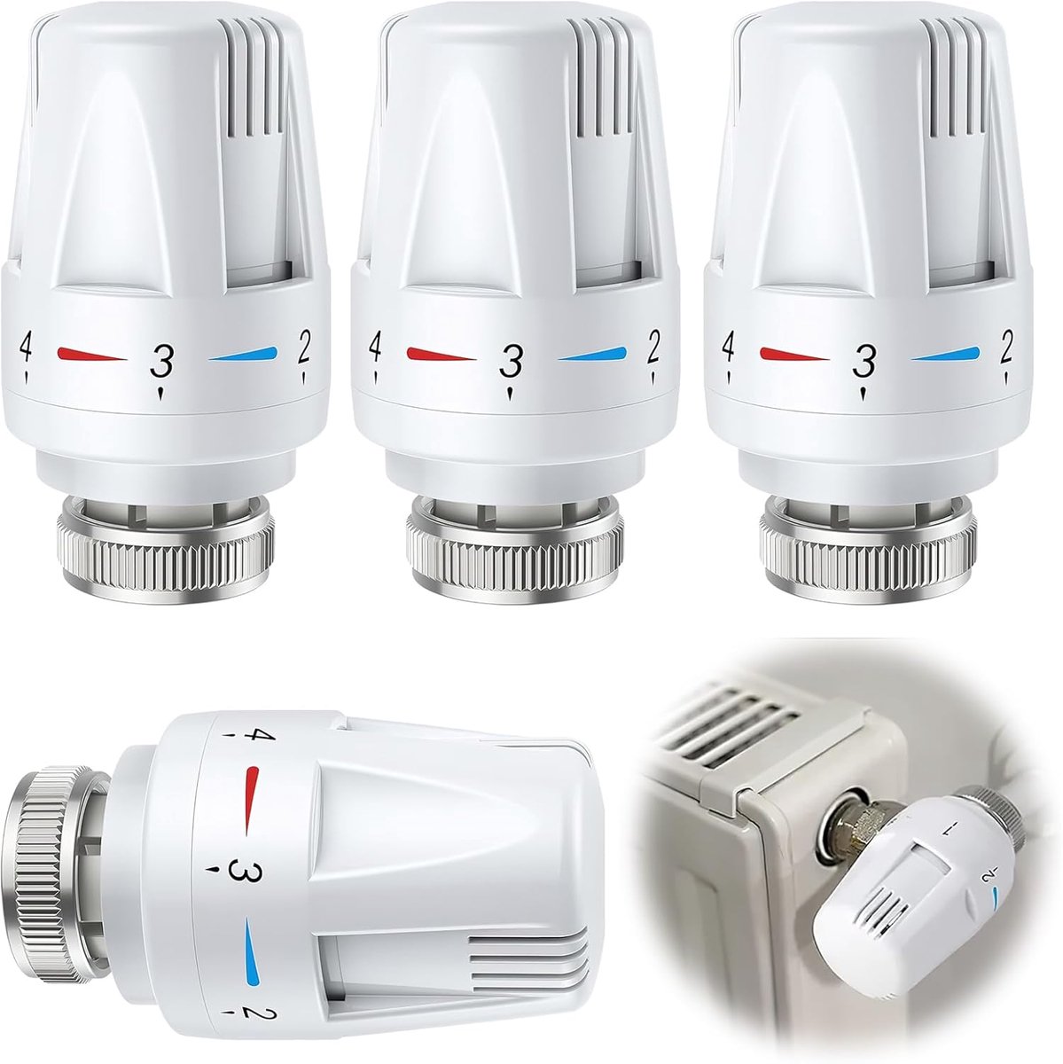 Thijox - Thermostaatkop M30 x 1,5 - 4 stuks Thermostaat Verwarming met Vorst- en Instelfuncties - Radiatorventiel voor Kantoor en Thuis - ABS & Messin