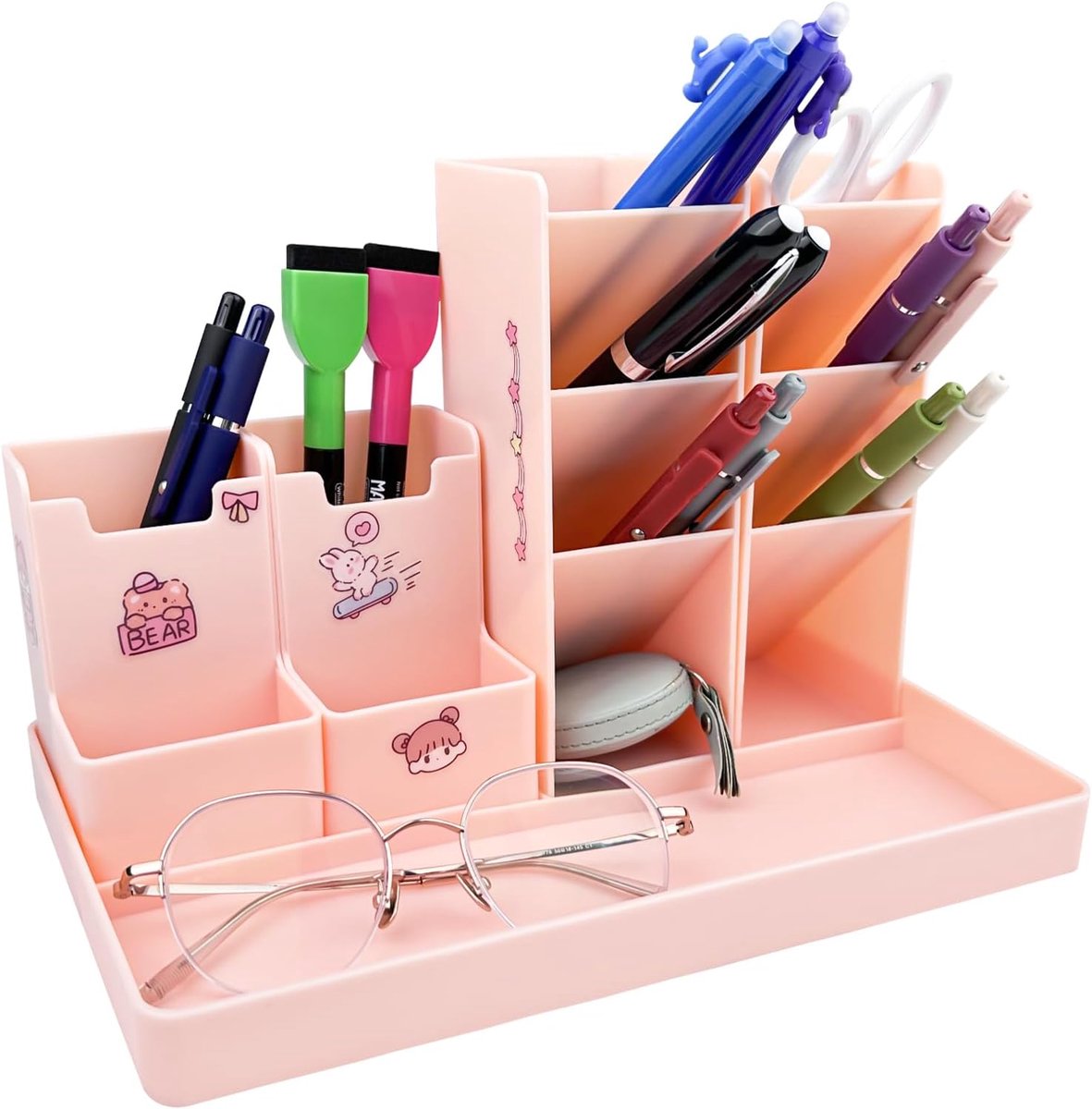 SnelShoppen - Desk Organiser, Desk Pen Holder, Multifunctionele Bureau Organizer voor Kinderen en Volwassenen, Roze, Ruimtebesparend, Duurzaam Plastic