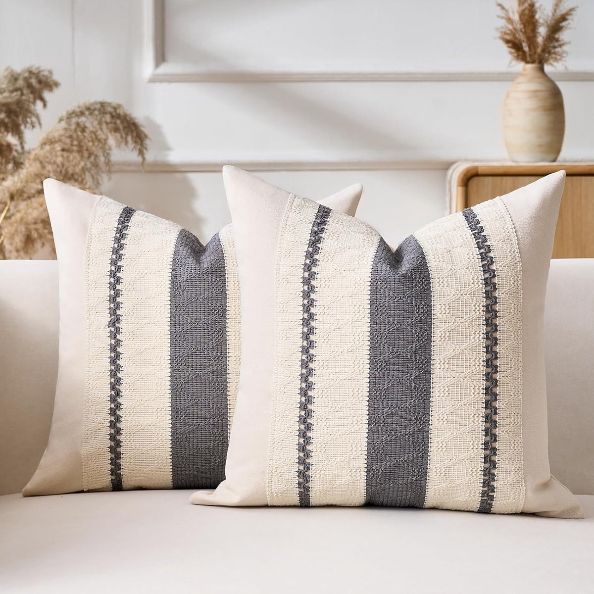 SnelShoppen - Moderne Kussenhoezen 40 x 40 cm Grijs - 2 Stuks Boho Decoratieve Kussens voor Woonkamer en Slaapkamer - Duurzaam Katoen en Linnen