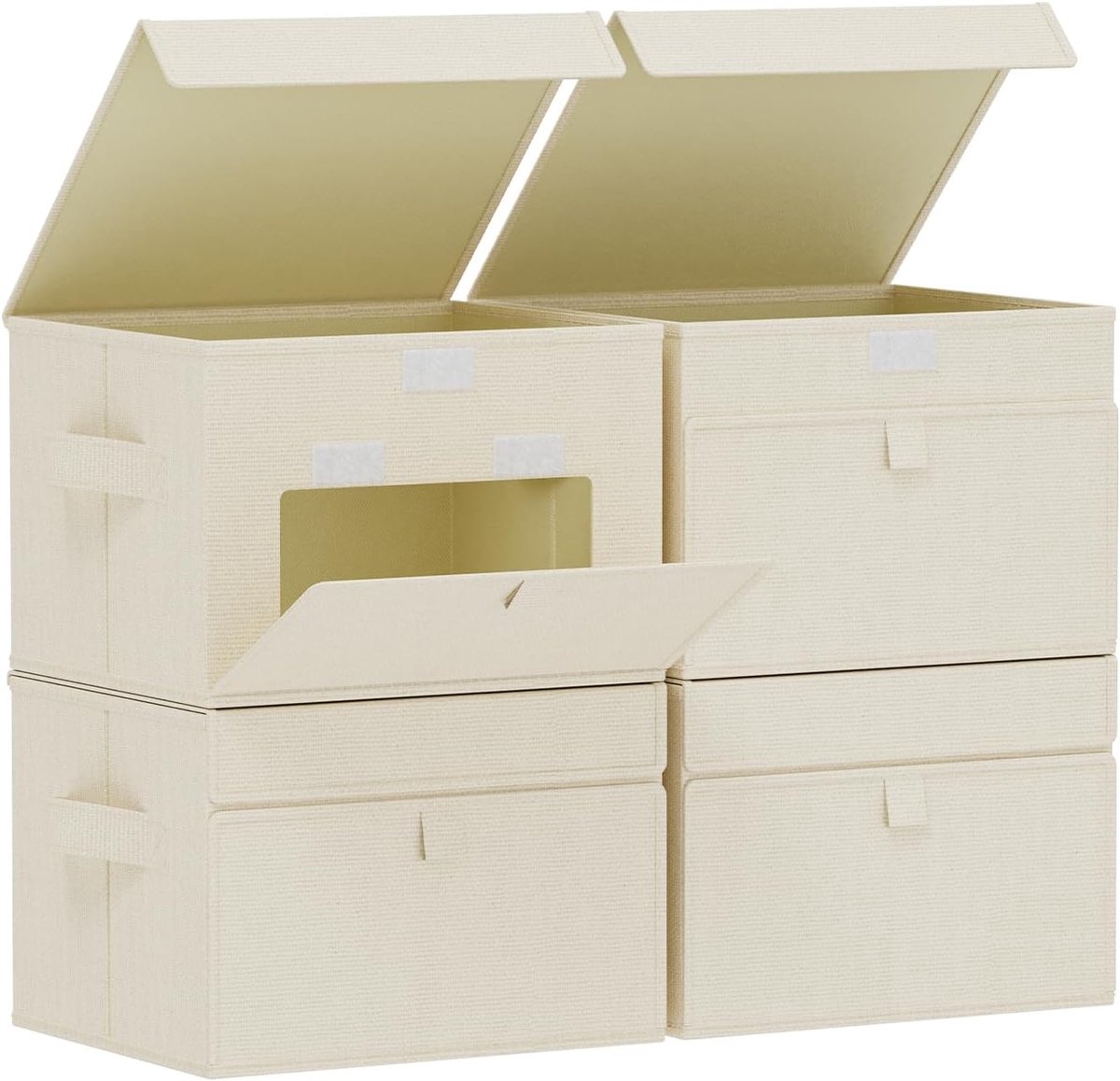 Thijox - Opbergdozen van Stof met Deksel - Kubuskist met Handgrepen - Opvouwbare Kist voor Kleding, Boeken, Sokjes - 4 Stuks - 26 x 20 x 17 cm - Beige