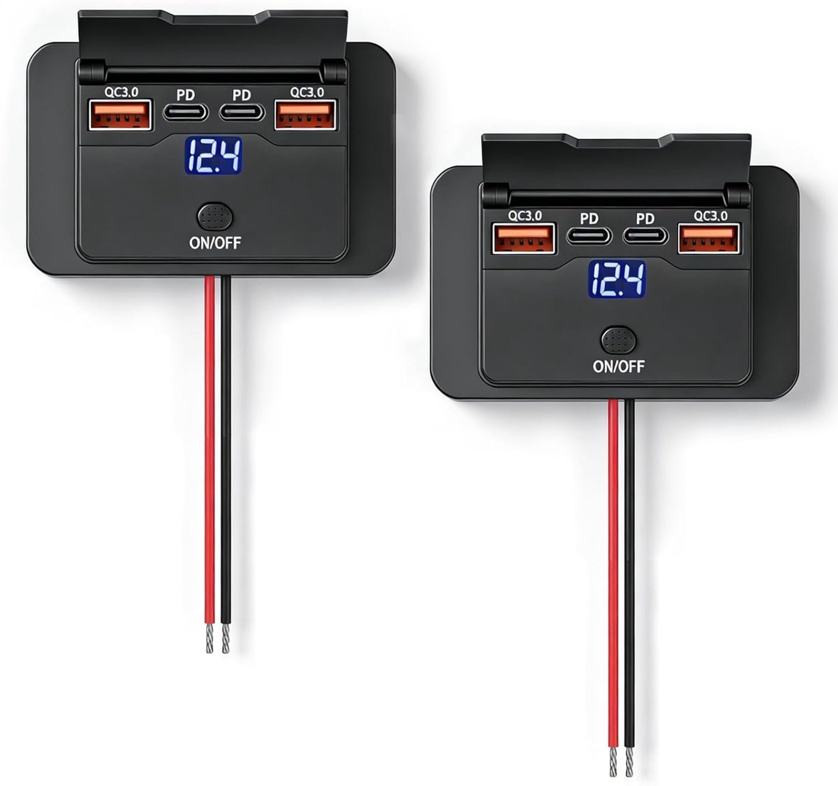 SnelShoppen - 2 Stuks USB-oplaadaansluiting 12 V Autolader met Dual QC3.0 & PD Type C Snellaadstopcontact voor Caravans, Vrachtwagens en Auto's