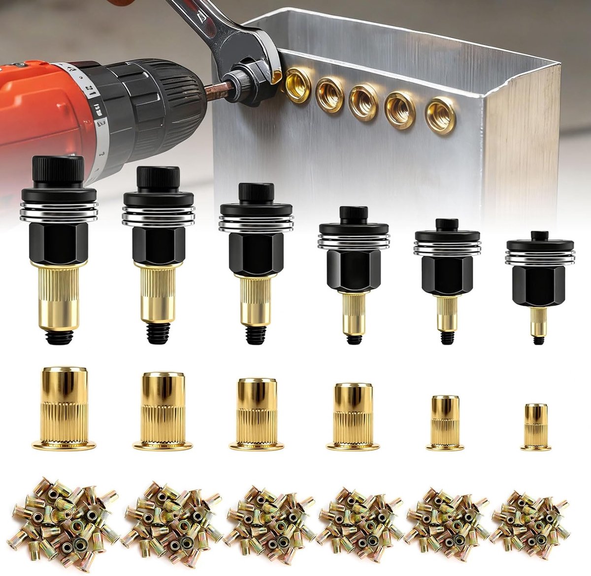 SnelShoppen - 186pcs Rivet Nut Set M3 M4 M5 M6 M8 M10 - Professionele Rivet Nuts Tool met Handmatige Rivet Machine voor Diverse Toepassingen
