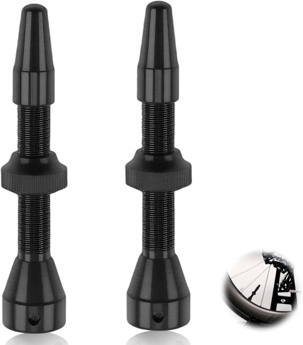 SnelShoppen - Presta Tubeless Ventielen Set van 2 - 44 mm Fietsvventielen Zonder Binnenband - Lichtgewicht en Duurzaam Aluminium - Zwart - Voor Mounta