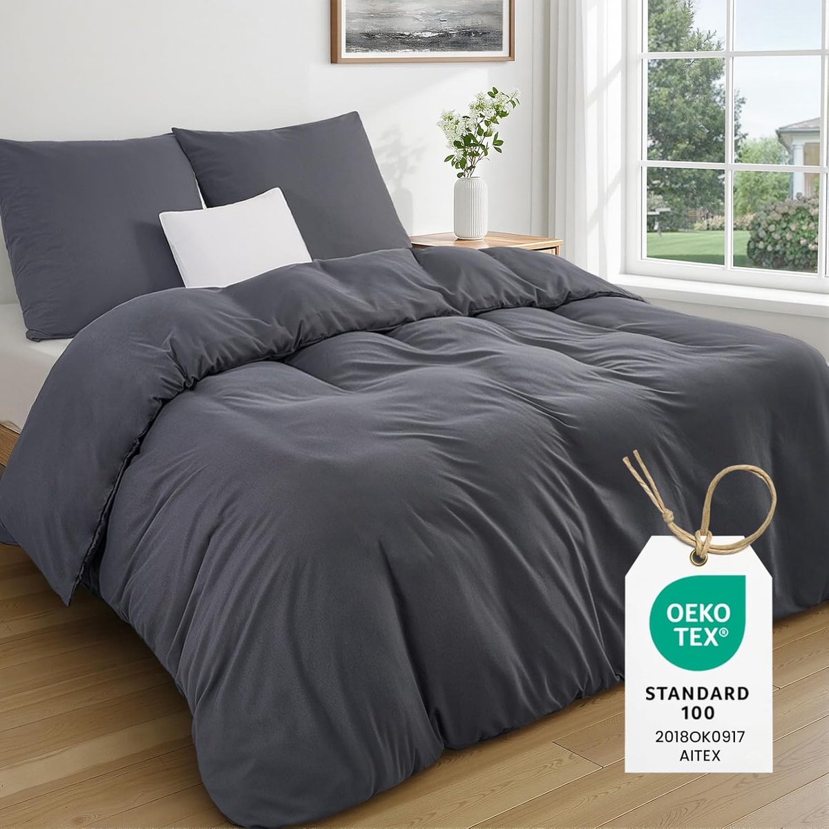 SnelShoppen - Bedlinnen 140 x 200 cm Grijs Oeko-Tex Super Zacht Microfiber Dekbedovertrekset met Rits, Inclusief Kussensloop 80 x 80 cm, Ademend en Co