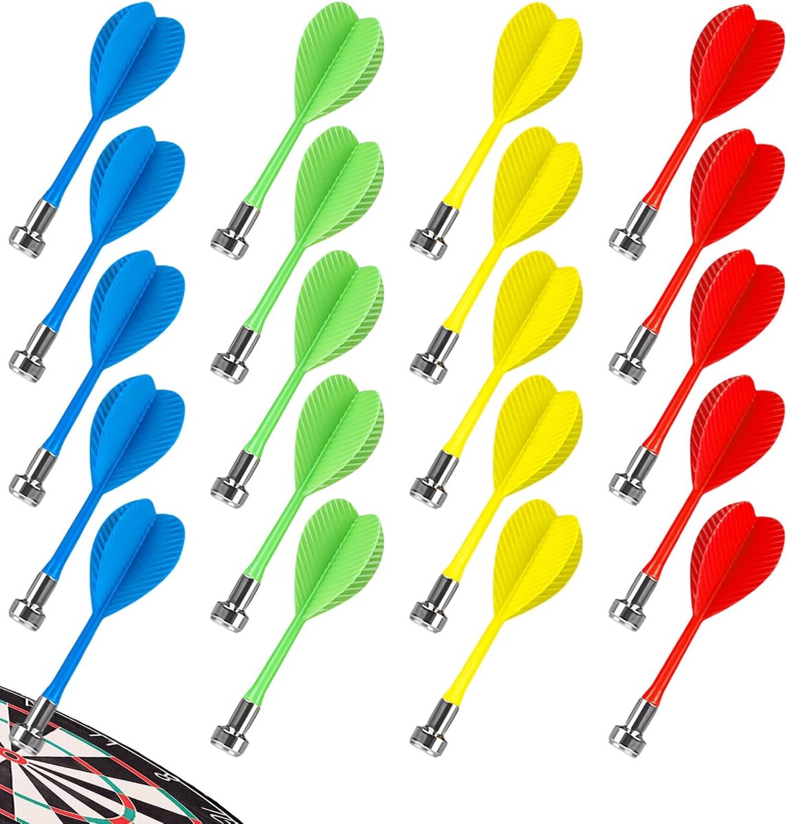 SnelShoppen - Pack van 20 Veilige Magnetische Dart Flights voor Professionele Darts, Soft Darts, Familie, Bars, en Arcades - 4 Kleuren Mix