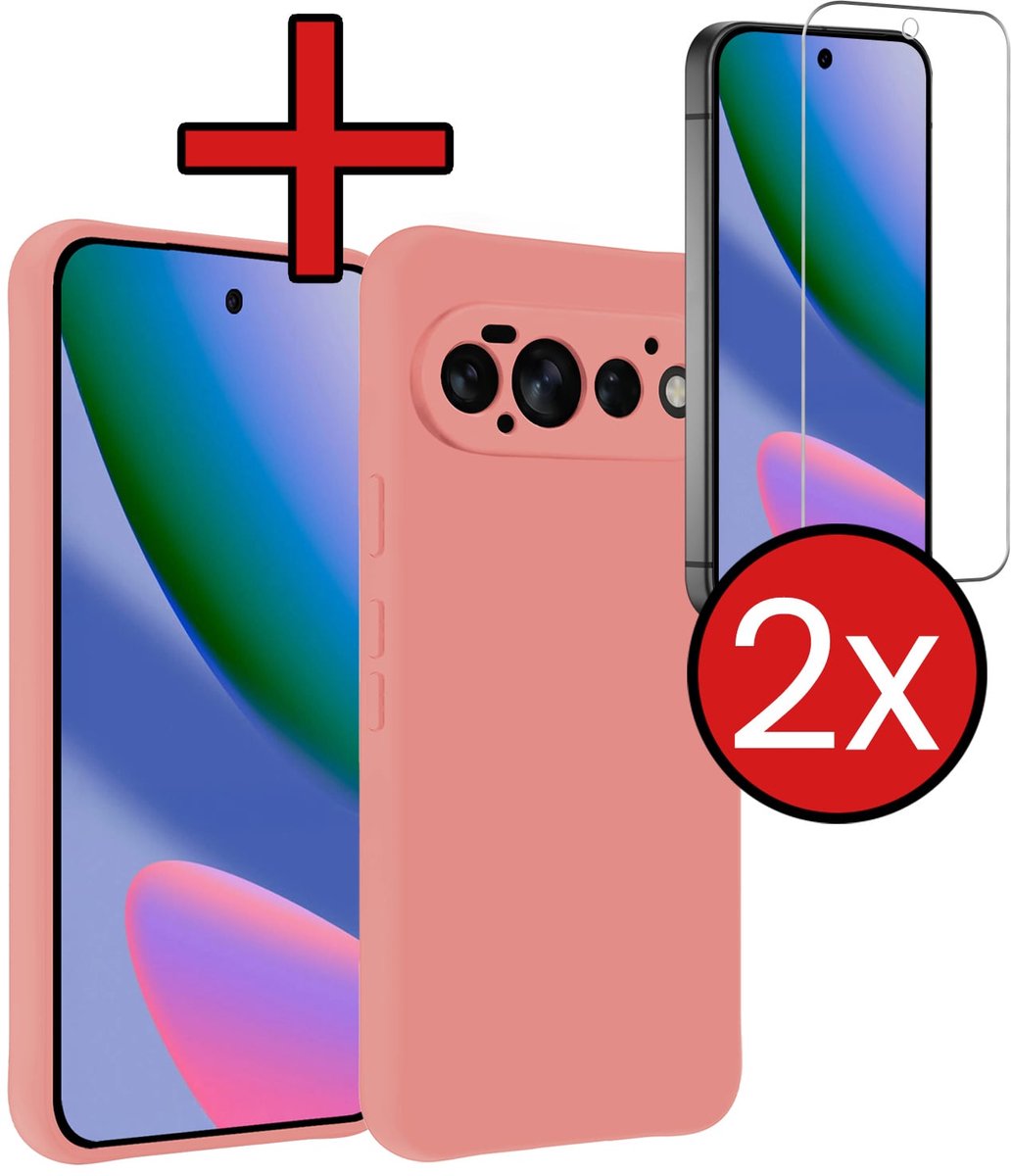 Hoesje - Met 2x Screenprotector - Geschikt voor Google Pixel 11 Pro - Sterk & Shockproof - Telefoon Hoes - Back Cover - Siliconen Case - Telefoonhoes - Lichtroze