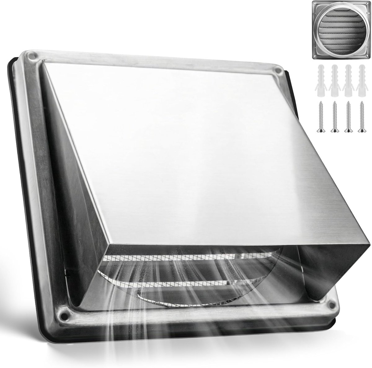 SnelShoppen - Weatherproof 150mm Louver Grille Ventilatie Grille met Insecten Net, RVS Ventilatie Grille voor Badkamer, Zolder, Keuken, Droger, Afzuig