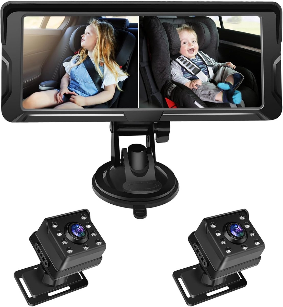 SnelShoppen - Baby Auto Camera Dual Channel 6.8 inch 1080p Monitor met IR Nachtzicht en 150° Brede Kijkhoek, Rotatable voor Achteruitkijk