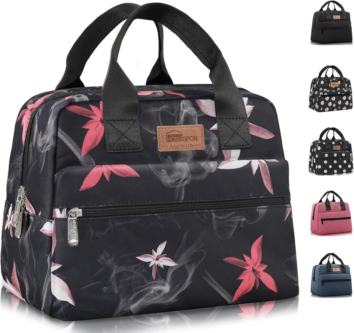 SnelShoppen - Grote Isolatie Lunchtas voor Volwassenen, Koeltas met Hoge Kwaliteit, BPA-vrij, Waterdicht, Roze Bloemen, Ideaal voor Werk, Picknick of