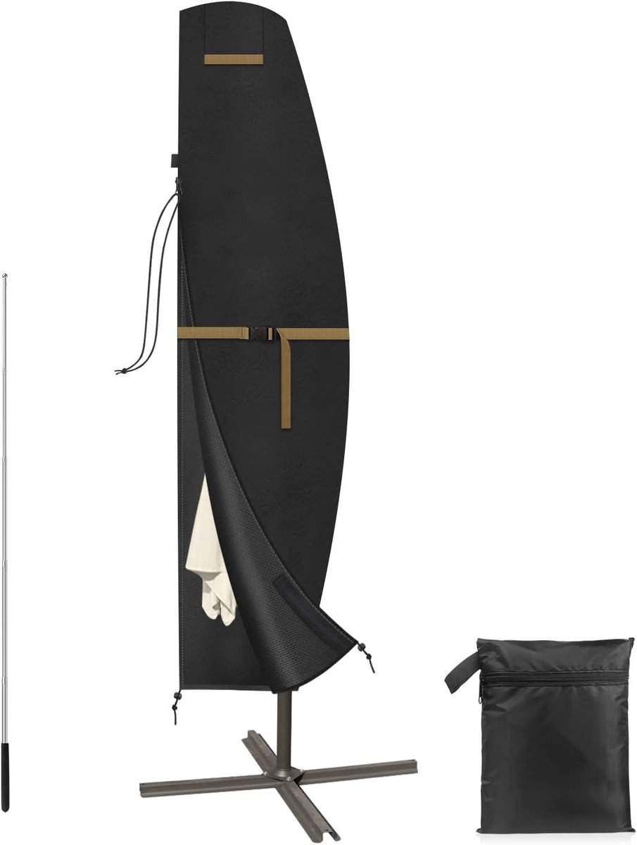 SnelShoppen - Waterdichte Parasolhoes voor Tuinparasol, Diameter 2-3 m, Inclusief Telescopische Stok en Rits, 265 x 40/70/50 cm, Gemakkelijk in Gebrui