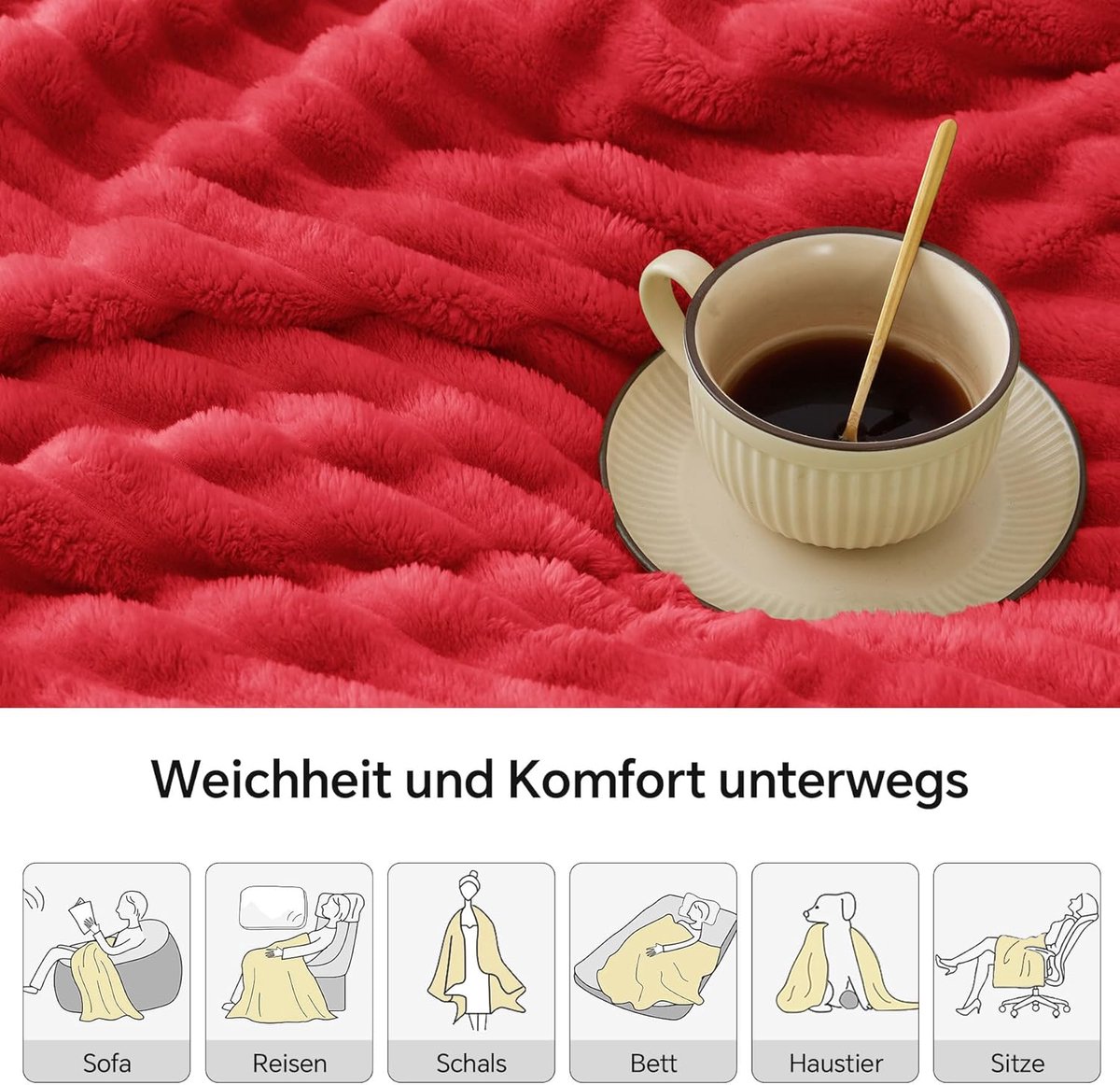SnelShoppen - Striped Decorative Flannel Fleece Dekbed voor Bed en Sofa, 125x150cm, Rood, Zacht, Ademend, Comfortabel, Perfect voor Thuis en Op Reis
