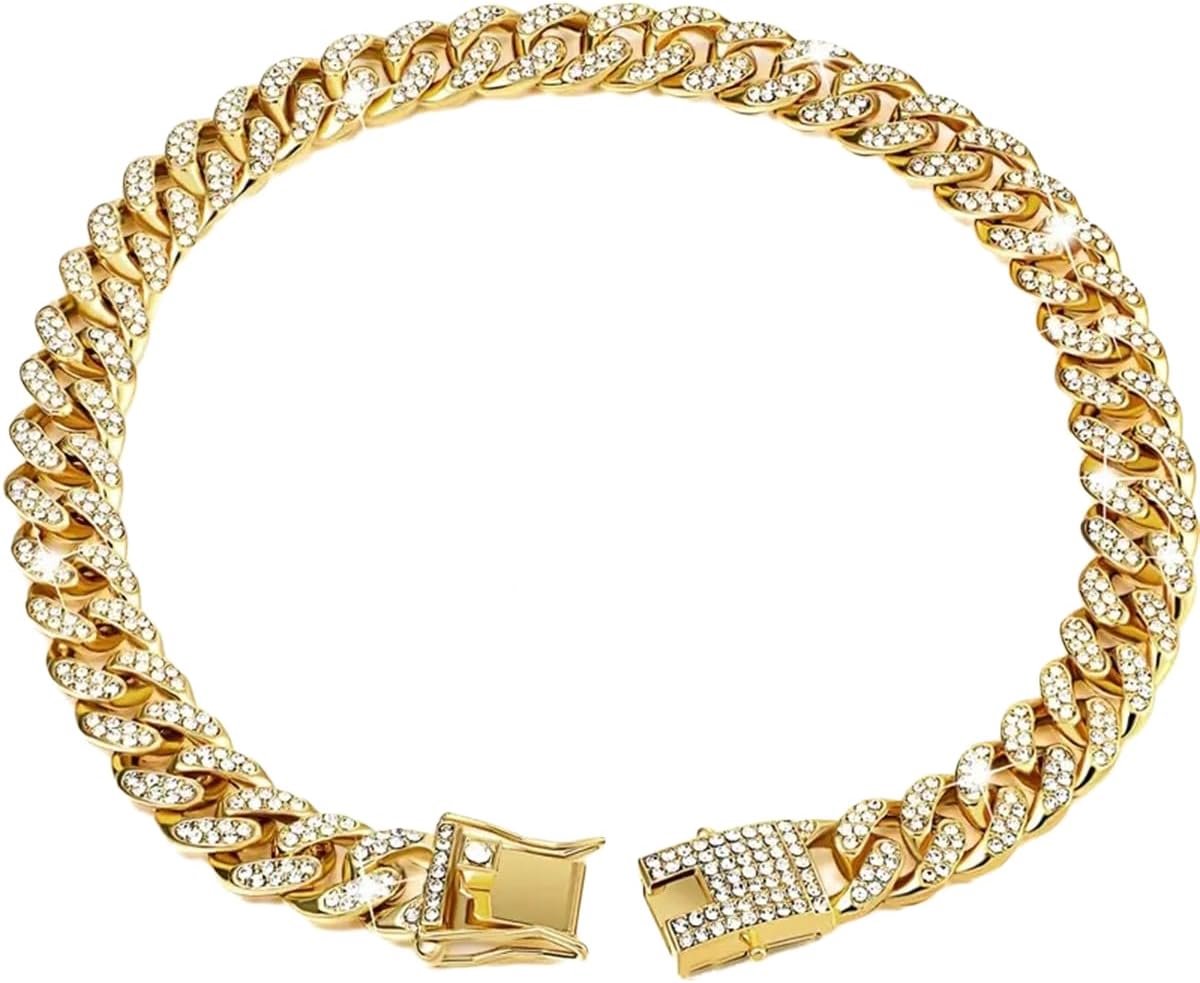 SnelShoppen - Dog Chain, Adjustable Cuban Collar met Diamanten voor Honden en Katten, Goud, 65 cm, Robuuste en Breukbestendige Alloy, Voor Kleine, Mid