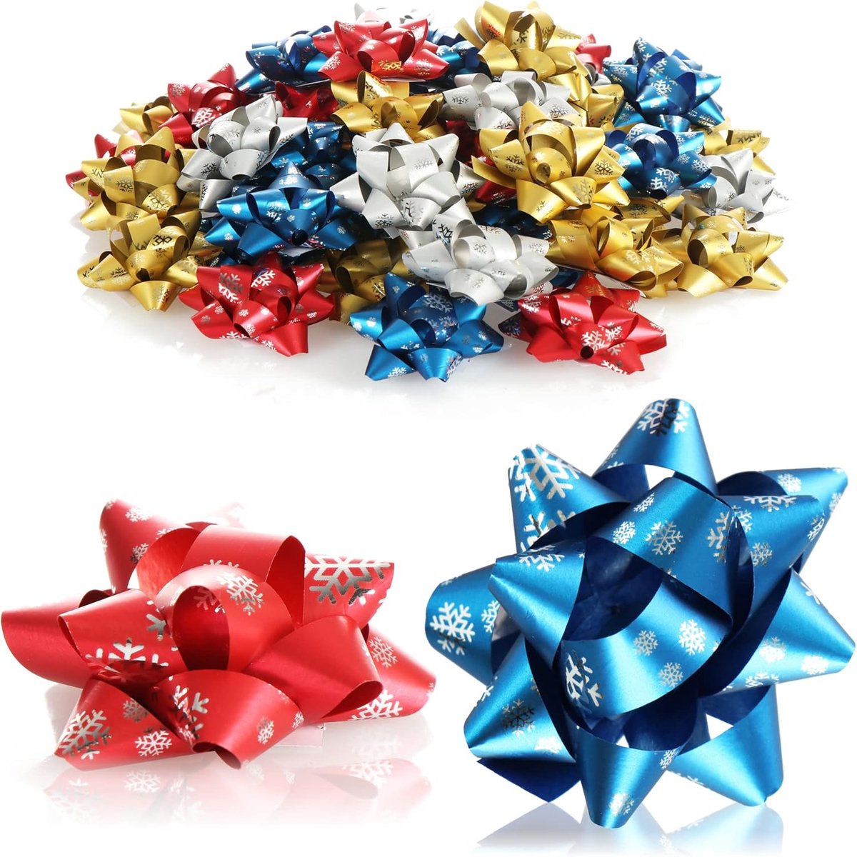 SnelShoppen - 60 x Cadeaubogen in Vrolijke Kleuren - Zelfklevende Decoratieve Ribbons met Motief voor Kerst en Verjaardagen - 4 Kleuren - Perfect voor