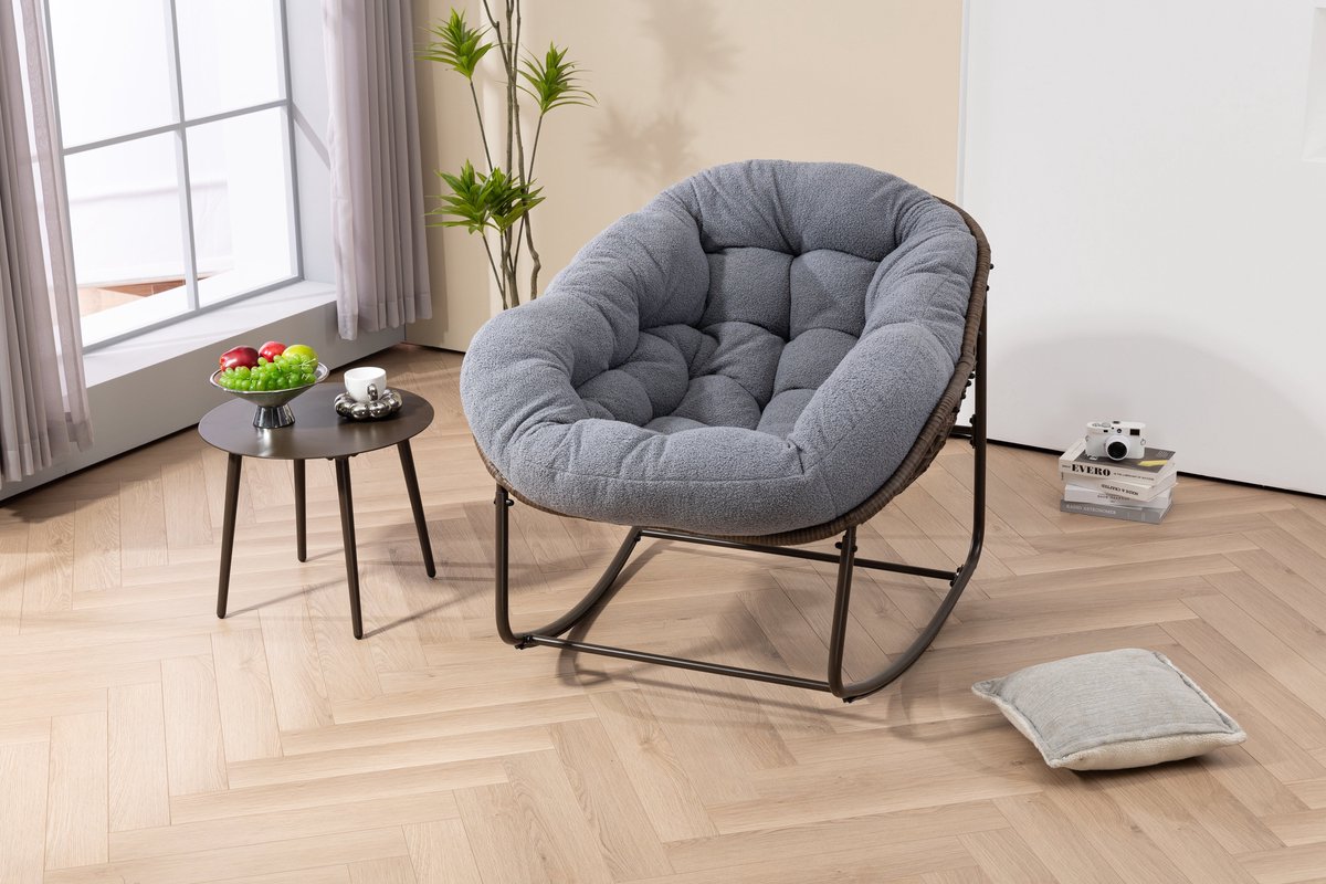 Intebiki fauteuil - schommelstoel tuin buiten - loungestoel - rotan tuinstoel - geschikt voor balkons, gangen, tuinen, achtertuinen en patio's - Grijs