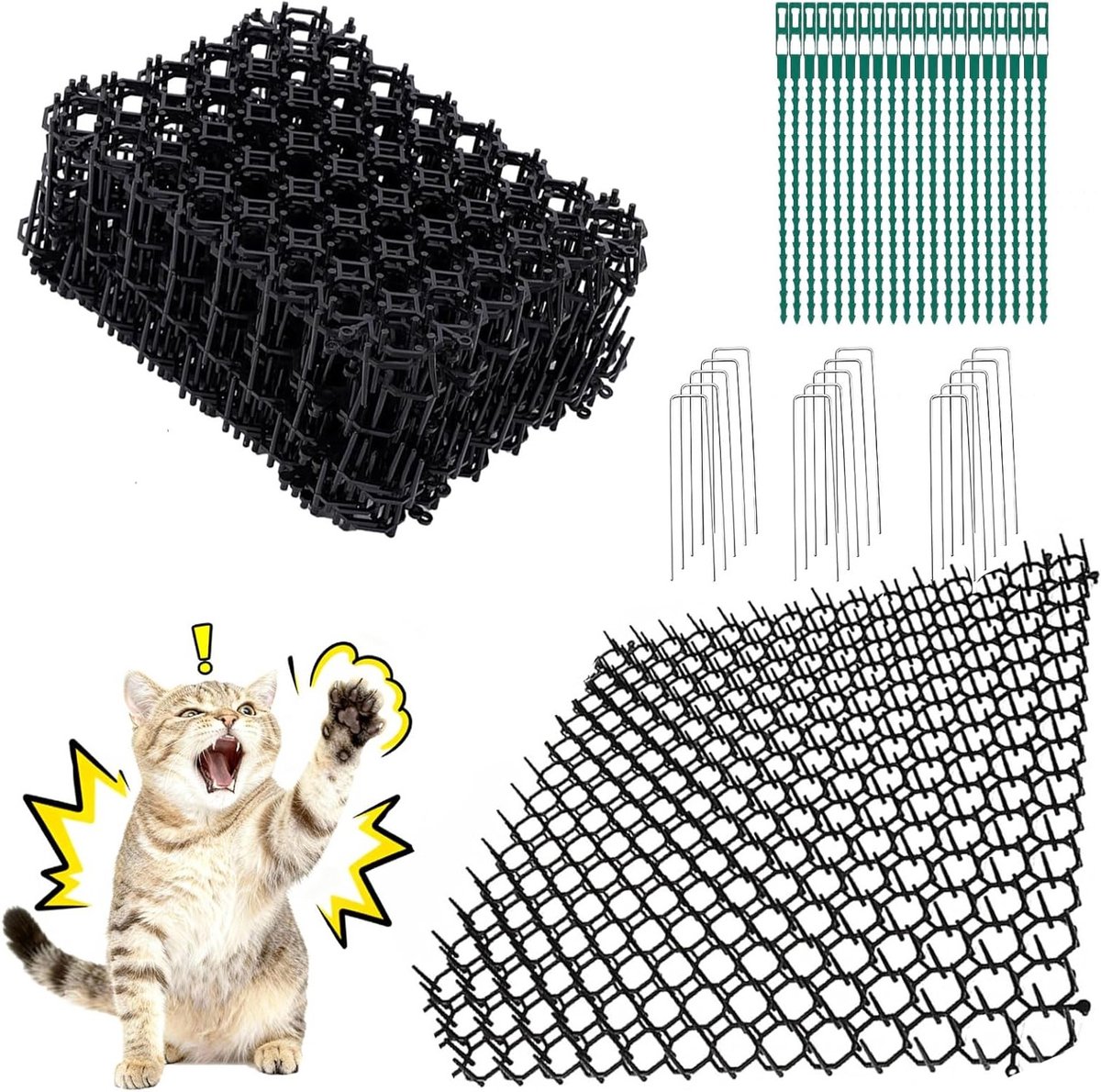 15-delige Kattenafschrikmat met Stekels, 20 x 15 cm Dierenbarrière met 15 U-vormige Spijkers, Anti-kattenmat voor Tuin en Terras