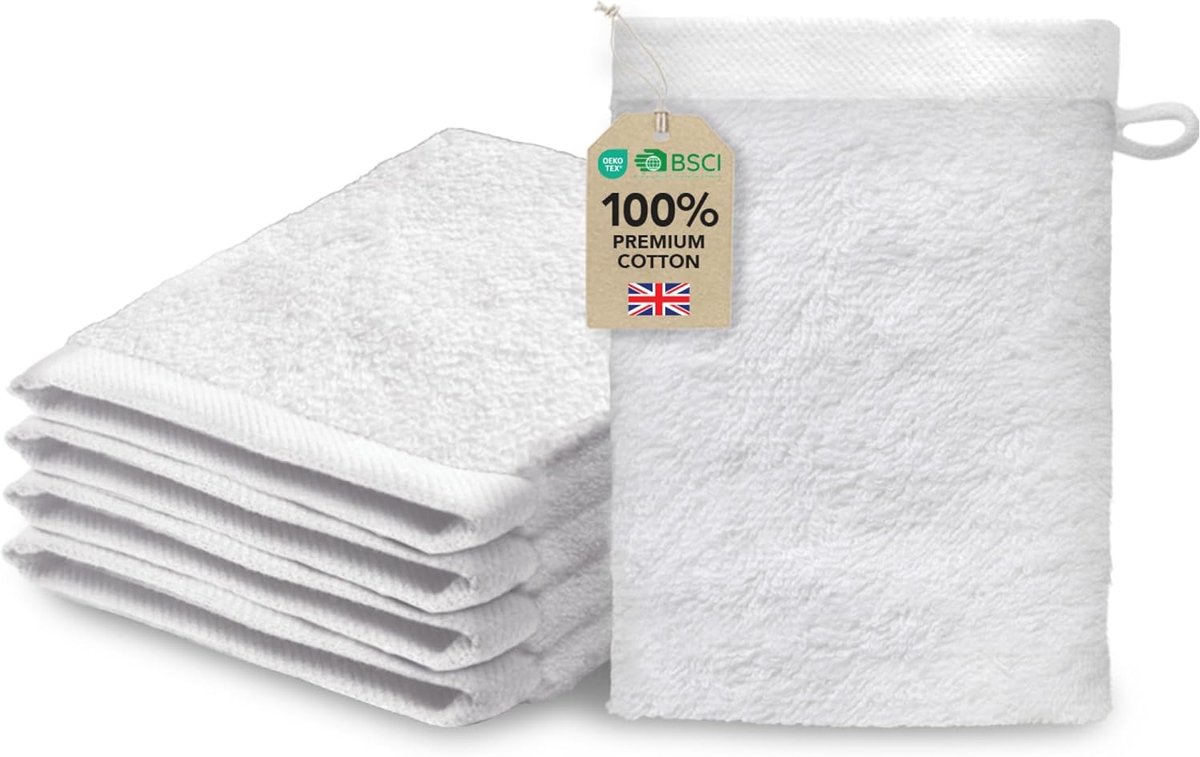 SnelShoppen - Set van 5 Washandjes 15x20 cm Wit Katoen 500 g/m² - Zacht, Absorberend, Duurzaam, OEKO-TEX Gecertificeerd voor Gezin, Kinderen, Baby's,