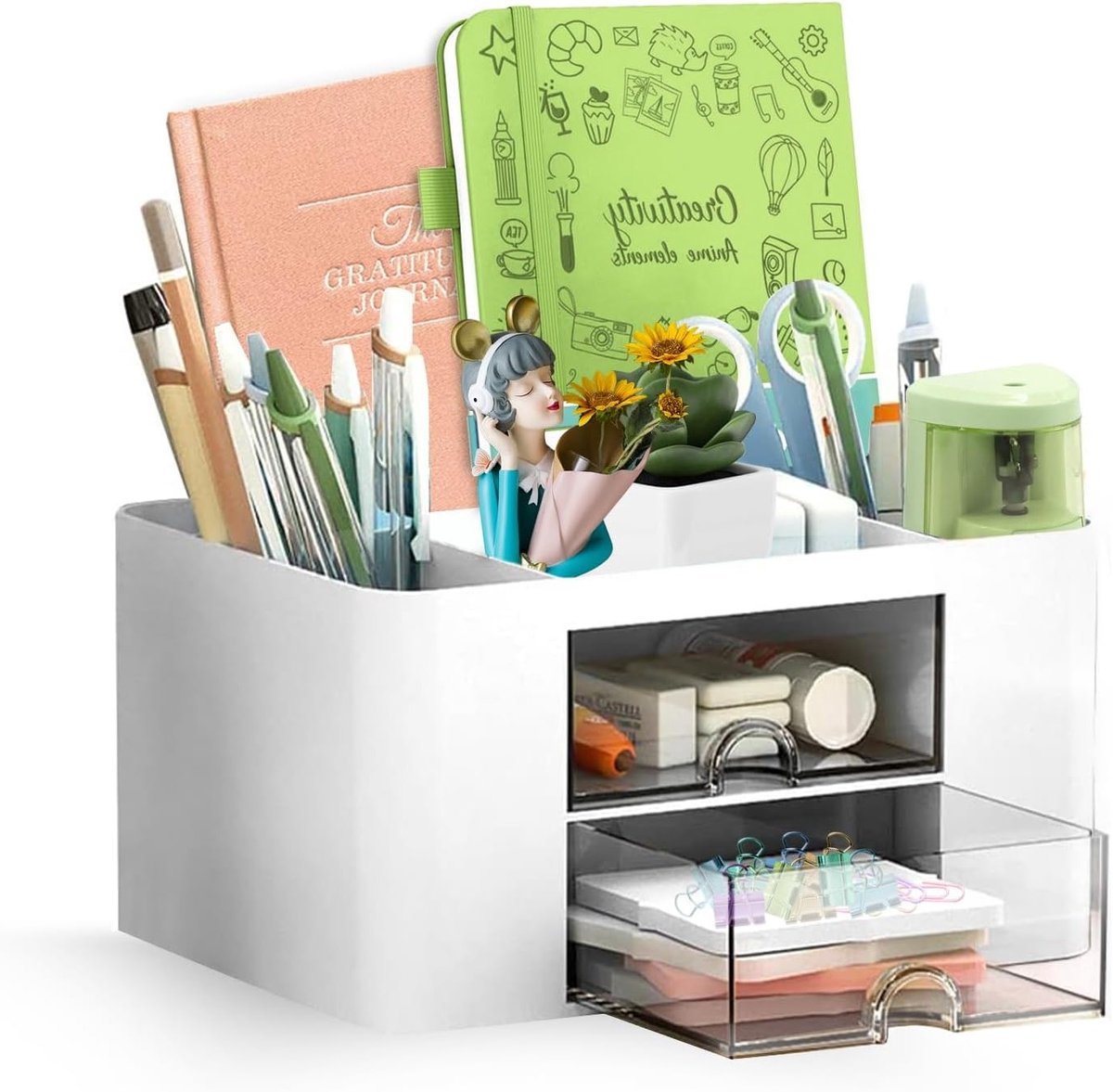 Multifunctionele Bureau Organizer met 7 Compartimenten en Lade, Ruimtebesparende Pennenhouder voor Kantoor, Thuis en School