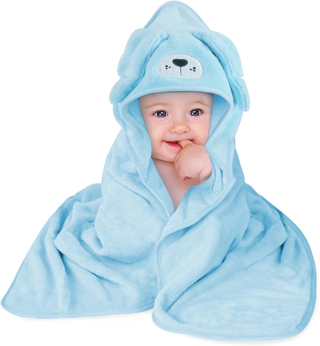 SnelShoppen - Baby Badcape met Kap 80x80 cm, Zacht en Super Absorberend Katoen, Unisex Blauw, Ideaal voor Bad, Zwemmen en Thuisgebruik