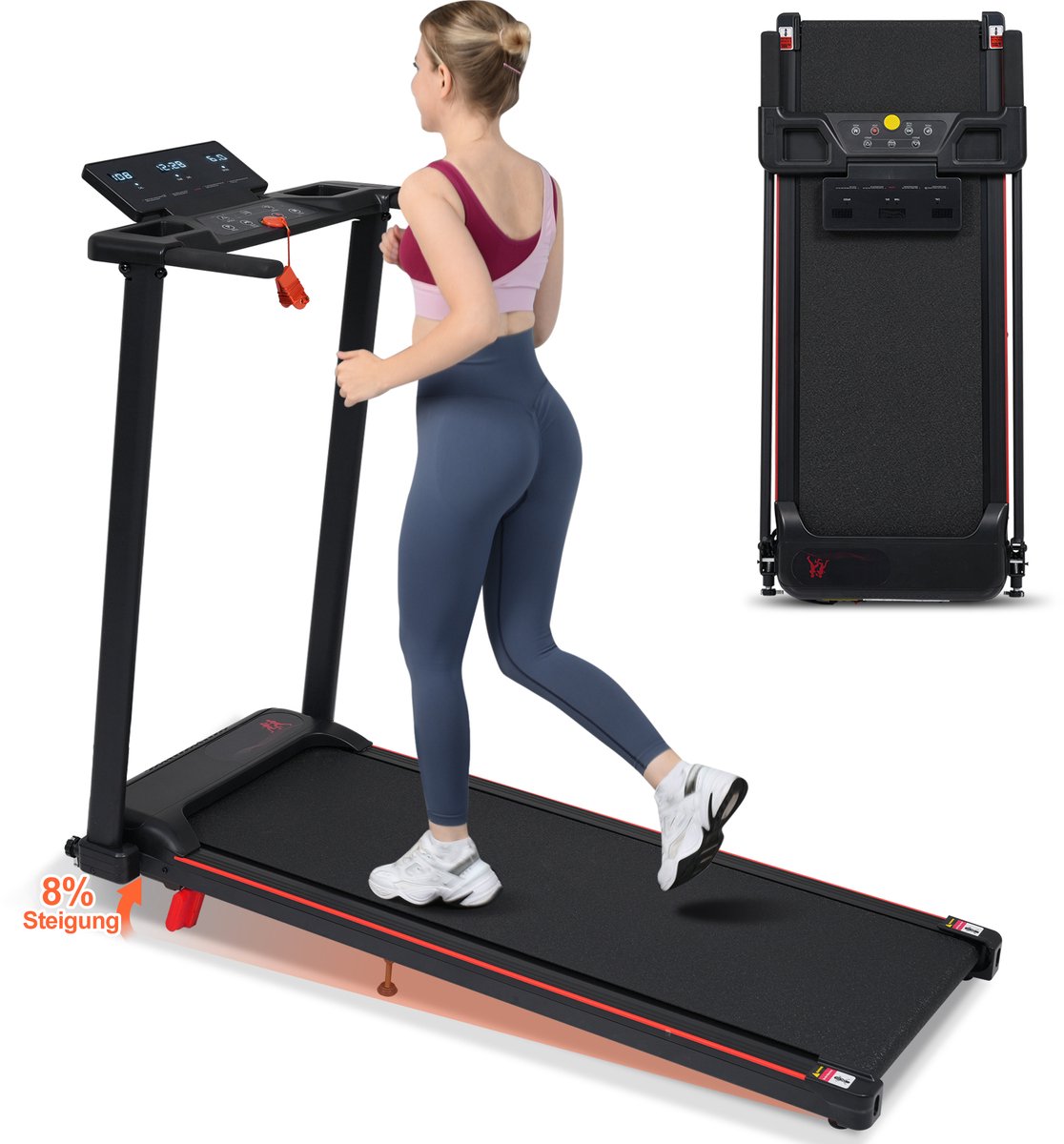 Opvouwbare loopband met 8% helling - Snelheid 1-10 km/h - Max. belasting 120 kg - 3,0 pk motor - Met handgreep - Verstelbare voeten