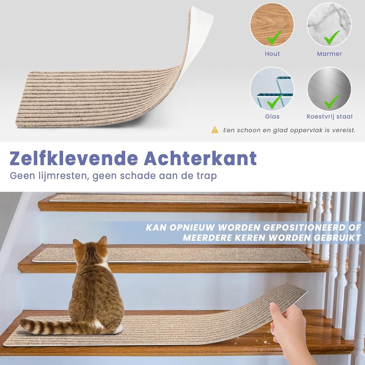 SnelShoppen - Non-slip Trapmat Set van 15, Zelfklevende Trapmatten voor Binnen, Snijdbare & Herbruikbare Traptreden voor Huisdieren, Senioren en Kinde