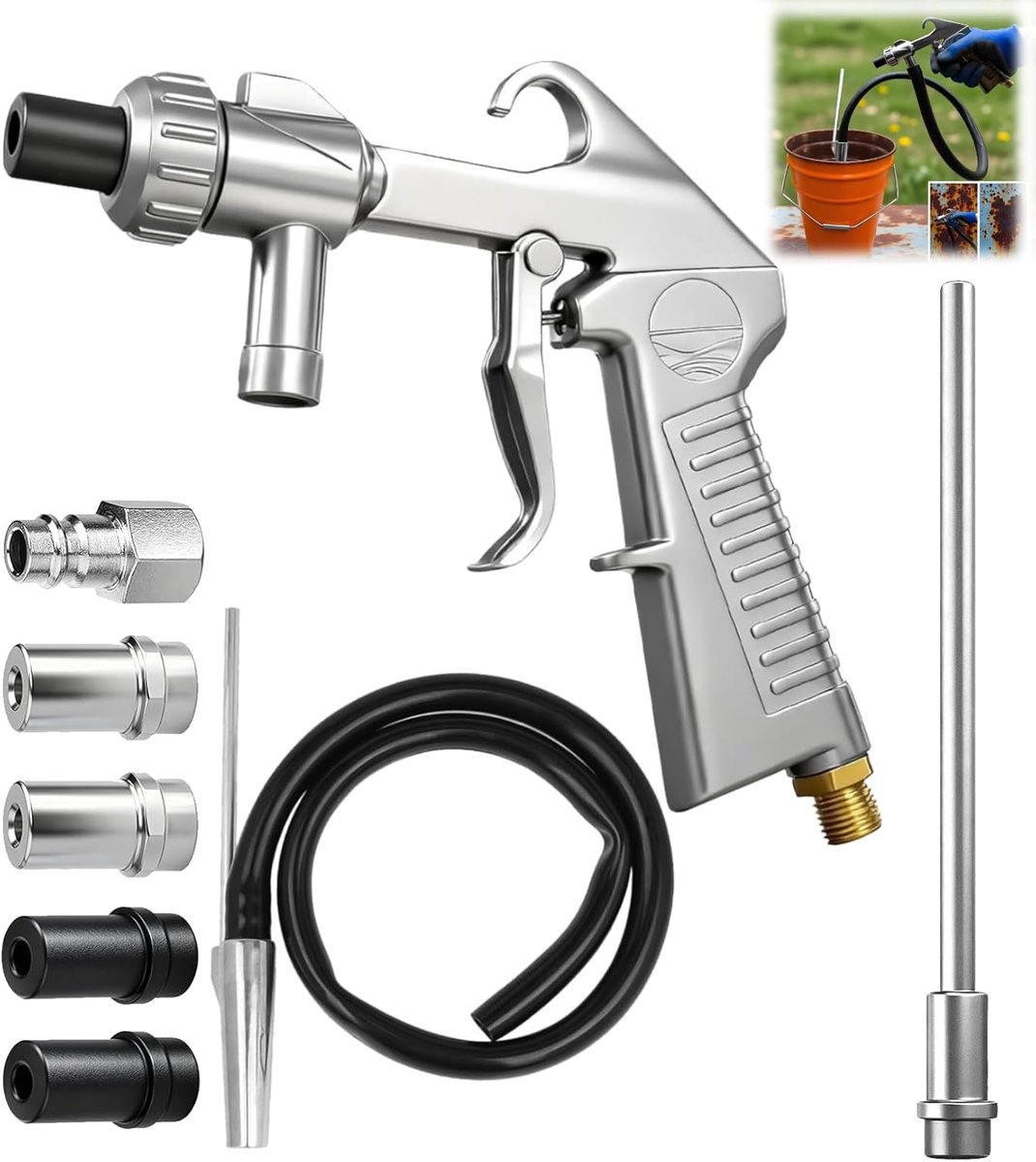 SnelShoppen - Sandblasting Gun Compressed Air Kit met Lange Nozzle, 5 mm/6 mm Caliber, Suction Conveyor, 1 m Rubber Hose, Air Inlet Connector en Abras