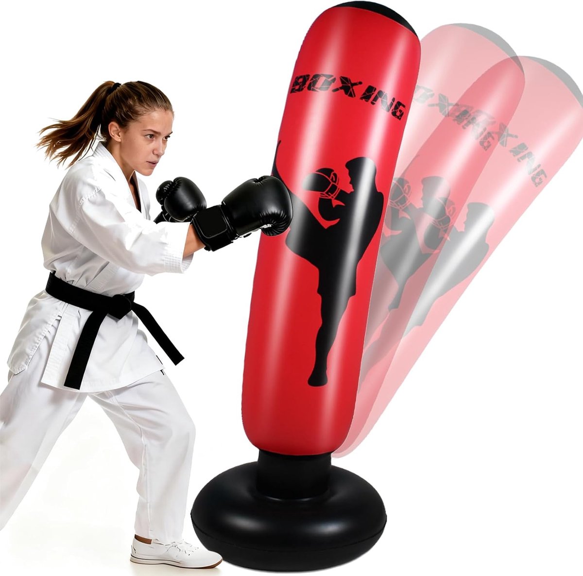 SnelShoppen - Kinderen Punching Bag 168 cm - Staande Inflatable Bokszak met Handschoenen - Ideaal voor Karate, Kickboxing, Taekwondo en MMA - Perfect