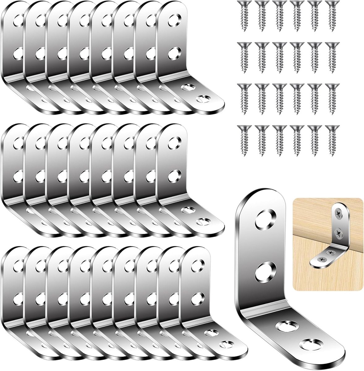 SnelShoppen - 26 Stuks Hoek L Beugels met 104 Schroeven - 40x40x16mm Metaal Beugels voor Meubels, Kasten en Ramen - Sterke Ondersteuning voor Hout