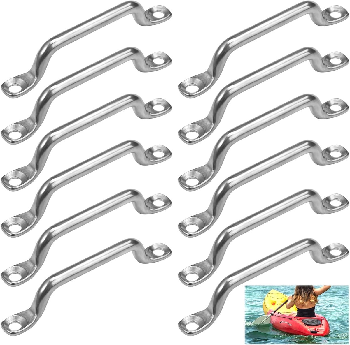SnelShoppen - 12 Pcs RVS Belt Clips, M5 x 75 Eye Plates voor Boot, Kayak, Splash Plate, Band Loop, Tie Down Bracket, Duurzaam en Corrosiebestendig