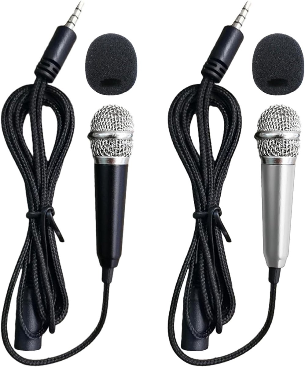 SnelShoppen - Pack van 2 Mini Microfoons, Kleine Karaoke Microfoon voor Mobiele Telefoon, Compacte Aluminium Microfoon voor Laptop en Smartphone, Zwar