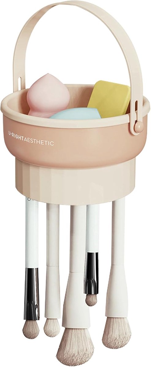 SnelShoppen - Veki 3 in 1 Silicone Makeup Brush Cleaner, Reinigingsmat voor Make-up Kwasten, Opbergtas, Droogmat, Vouwbaar, Khaki