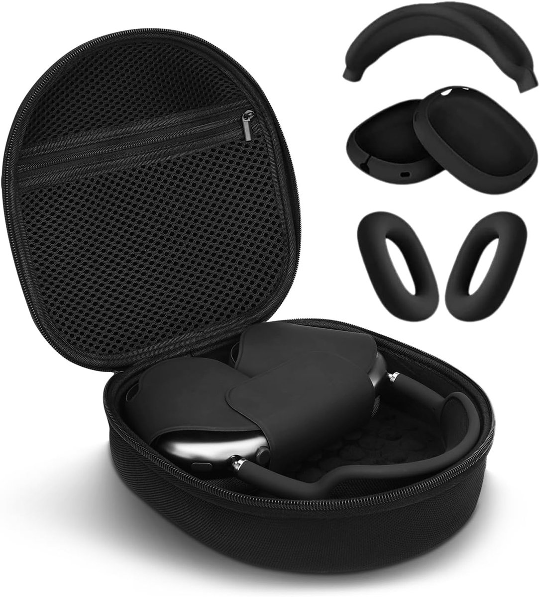 SnelShoppen - 3-in-1 Beschermcase voor Apple Airpods Max Hoofdtelefoon - Zachte Hoofdband, Oorkussens en Oorkap Covers - Anti-Kras - Zwart