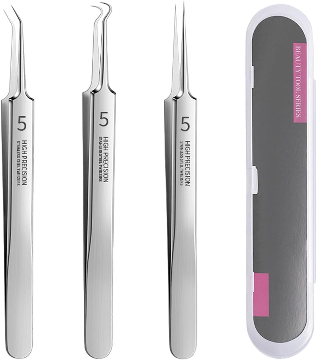 SnelShoppen - Set van 3 Zwarte Hoofdpijn Verwijderaars, Precisie Tweezers, RVS Ultrasone Clip voor het Verwijderen van Pukkels en Mee-eters
