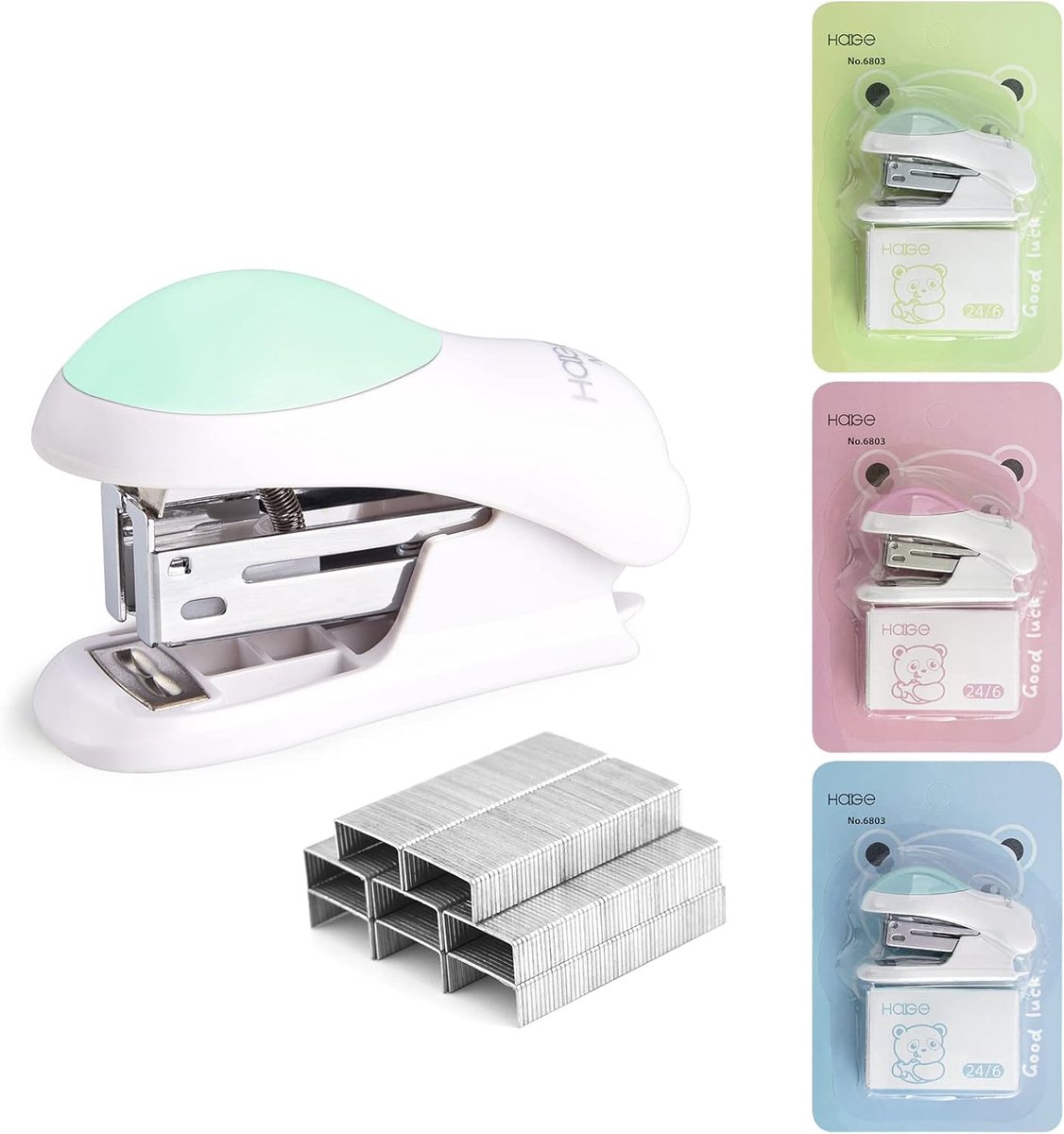 SnelShoppen - Mini Effortless Desktop Nietmachine met 400 Standaard Nietjes, 2-24 Vel Capaciteit, Inclusief Ingebouwde Nietjesverwijderaar, Schattige