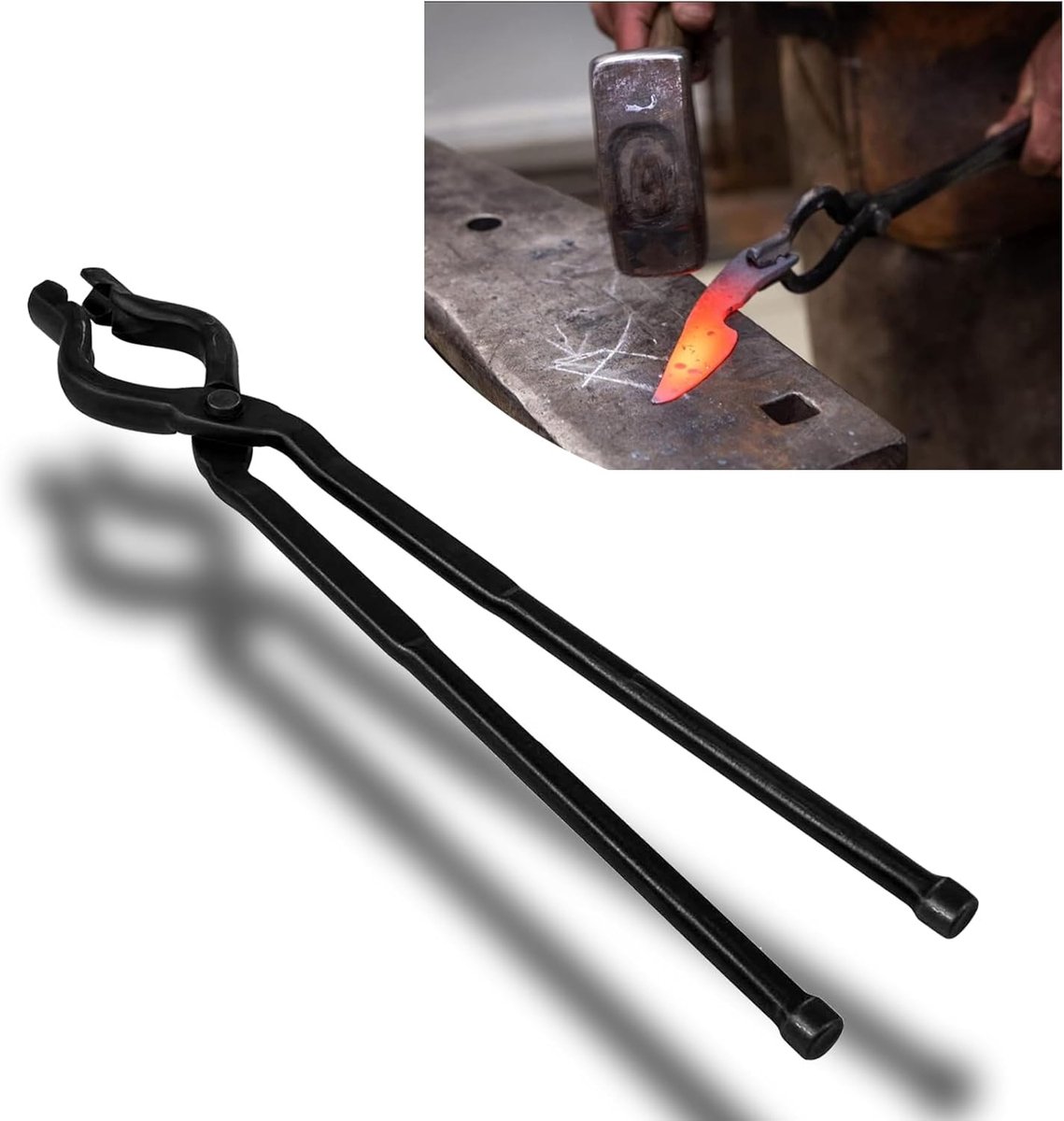 SnelShoppen - 17 inch V-bit smeedtangen, veelzijdige smeedgereedschap voor messen, anvil- en staalbewerking, perfecte controle bij het smeden van warm