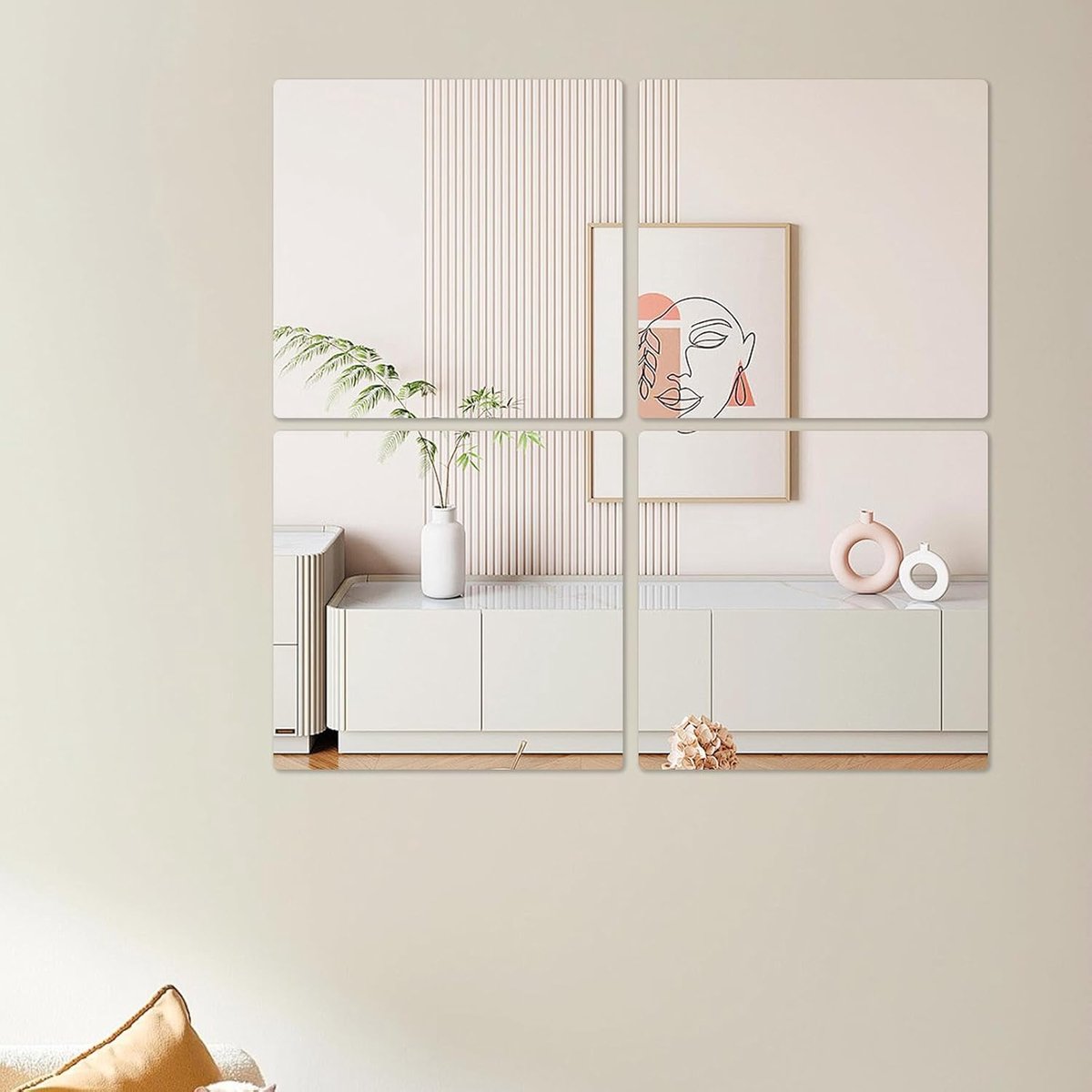 SnelShoppen - Zelfklevende Spiegelfolie, Spiegeltegels, Acryl Spiegel voor Wand, Kast, Kinderkamer, Deur, 20 x 20 cm, Set van 4, Perfect voor Decorati