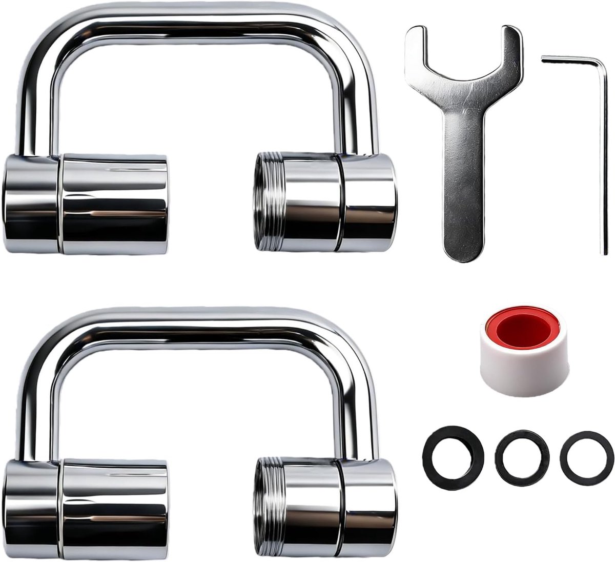 SnelShoppen - 2 Stuks 1080° Rotating Multifunctionele Kraan - Verstelbare Water Tap voor Keuken en Badkamer - Spatbestendig met Dubbele Snelheidsknop
