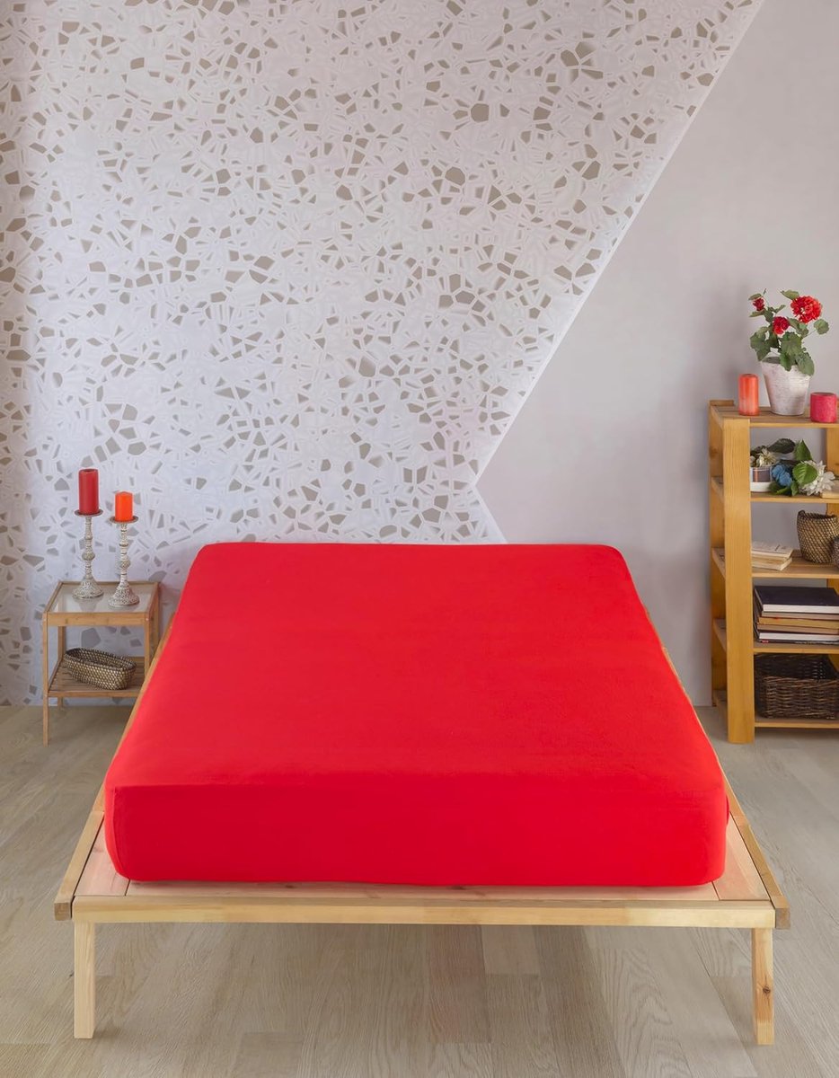 SnelShoppen - Jersey Fitted Sheet 200x200 cm Rood - 100% Katoen Beddegoed voor Boxspring en Standaard Bed - Tot 35 cm Matras Hoogte