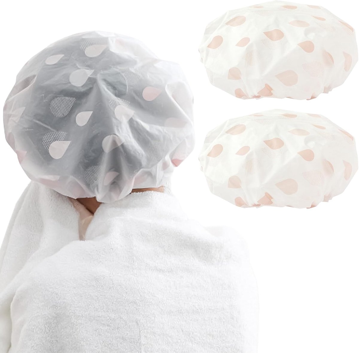 SnelShoppen - Pack van 2 Dames Douchecaps, Waterdichte en Herbruikbare Douchecaps, 28 cm Breed met Elastische Band, Ideaal voor Spa, Salon, Thuis en H