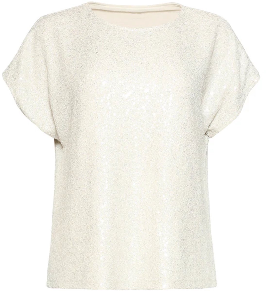Smashed Lemon elegante top met pailletten en korte Mouwen | Sand - Dark sand maat XS