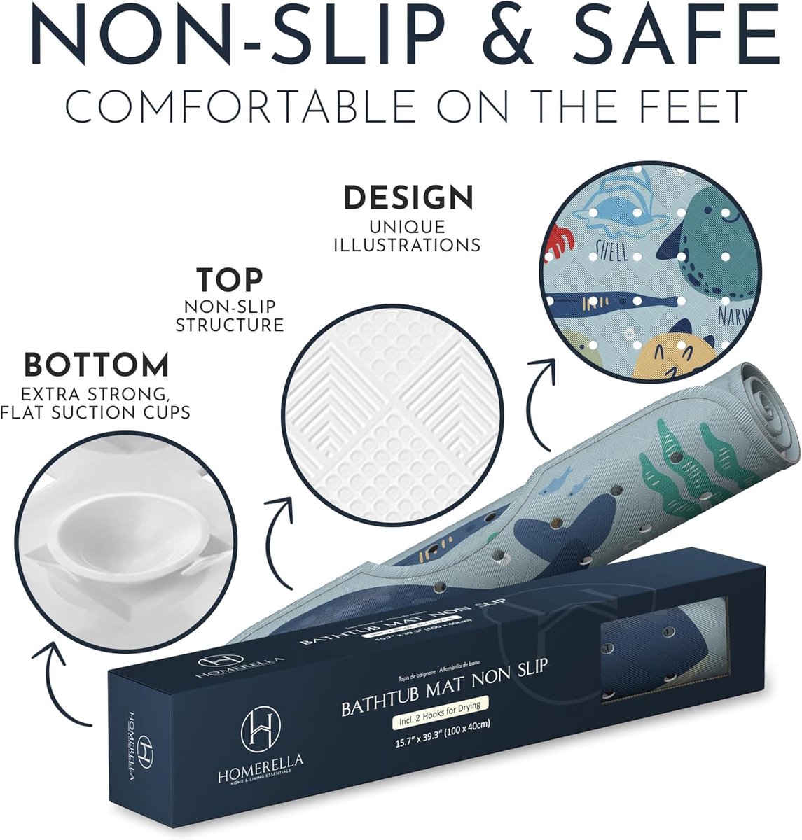 SnelShoppen - Non-Slip Badmat Kinderen 100x40cm - Antislip Badkamer Mat, Douchemat, Veilig voor Kinderen, Sterke Grip, Makkelijk Schoon te Maken
