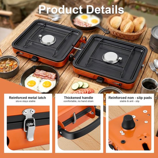 SnelShoppen - Portable 2 Branders Camping Kookplaat 4400W, Vouwbare Gasfornuis met Ontsteking voor Buiten Koken, Backpacking, Picknicks en Reizen van Snelshoppen — afbeelding 4