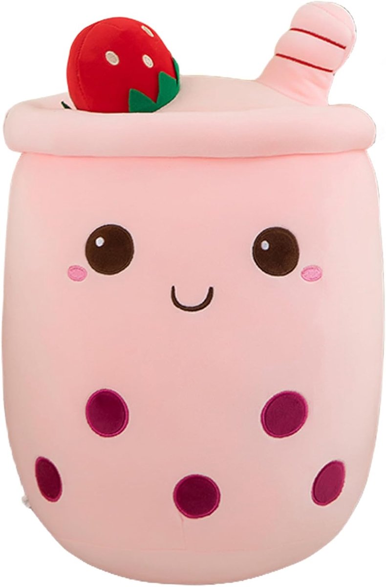 SnelShoppen - Schattige Boba Plush Kussens - Grote Gevuld Dieren Kussen voor Liefhebbers - Roze 24cm - Perfect voor Kinderen en Decoratie