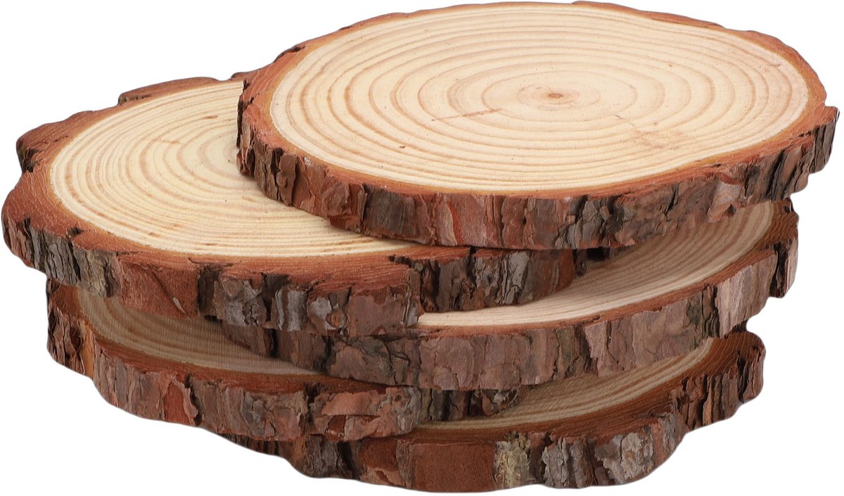 Houten Schijfjes – 5 Stuks Grenenhout – Ongeschuurd DIY Oppervlak – Met Boomschors – Voor Knutselen en Decoratie