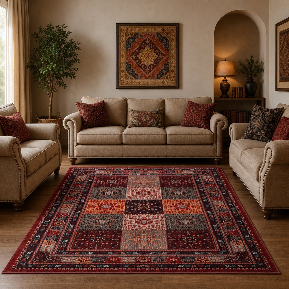 Muratap Artline Oosters Vintage Vloerkleed Sultan Rood Wollook- 400x500 CM