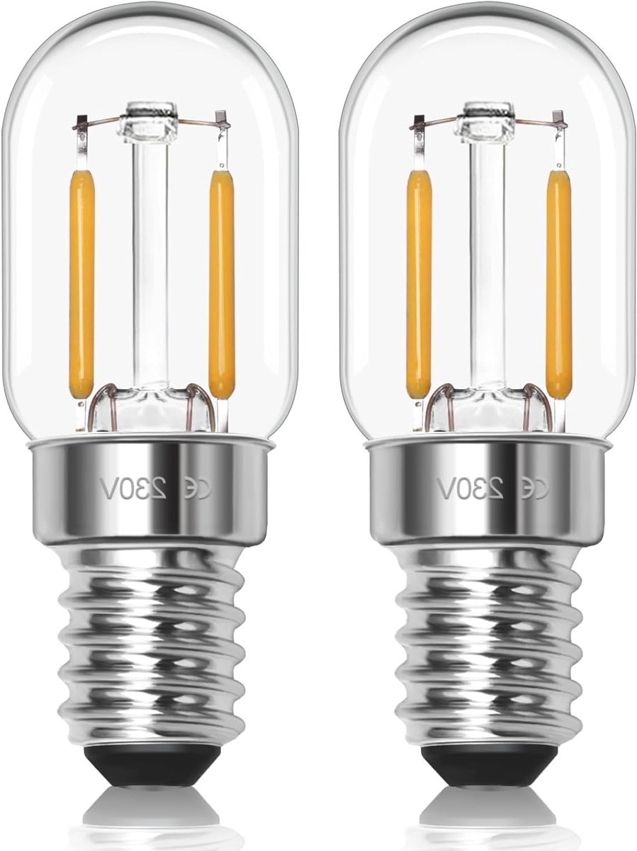 E14 LED Gloeilampen 1W Warm Wit 2700K, Tubulaire Nachtlamp voor Koelkast en Zoutlamp, 15W Equivalent, 150 Lumen, Set van 2