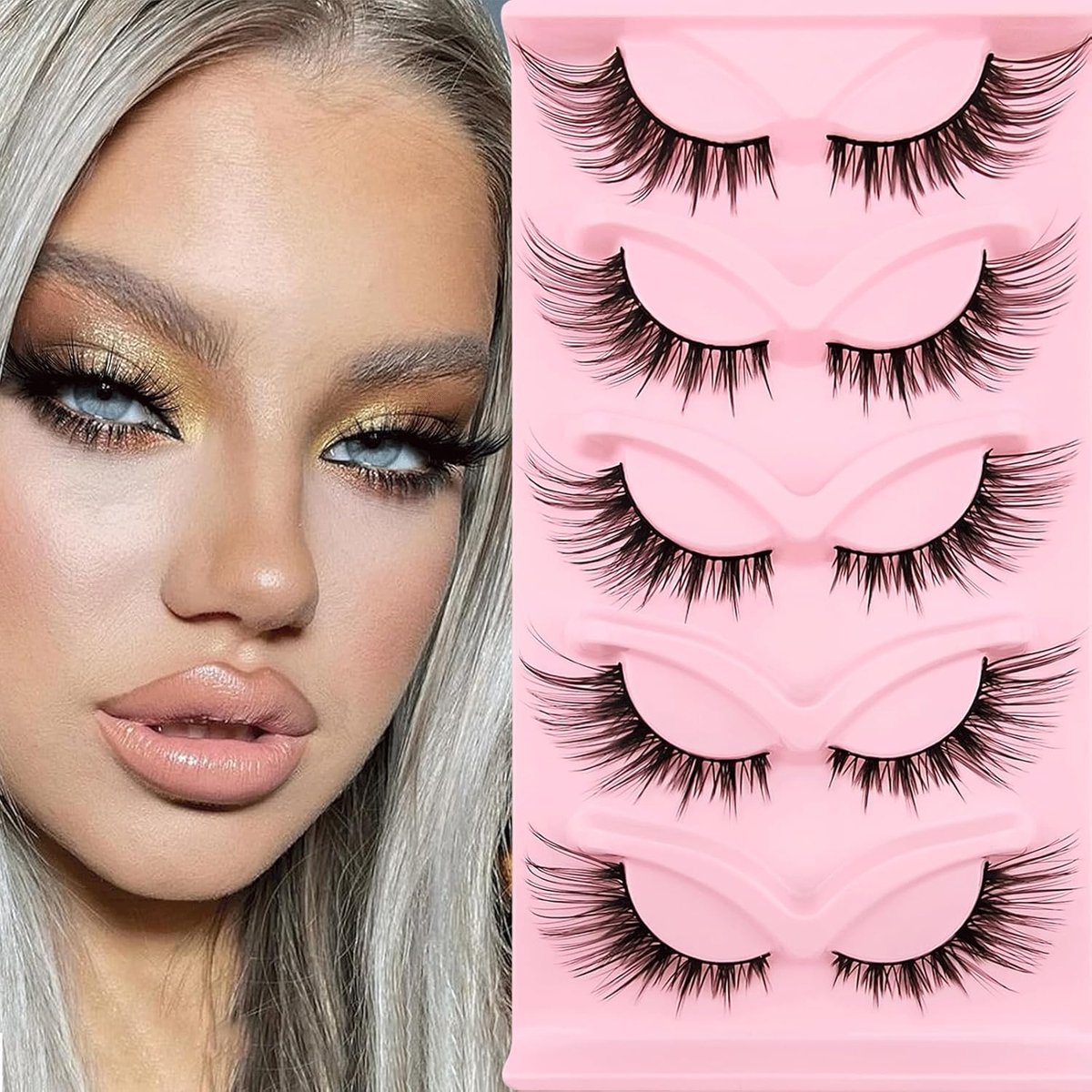 SnelShoppen - Y5-5 Valse Wimpers Set Cat Eyes Natuurlijk Kunstmatige Wimpers 20mm Fluffy Fox Eye 5 Paar Herbruikbaar voor Feest en Dagelijks Gebruik