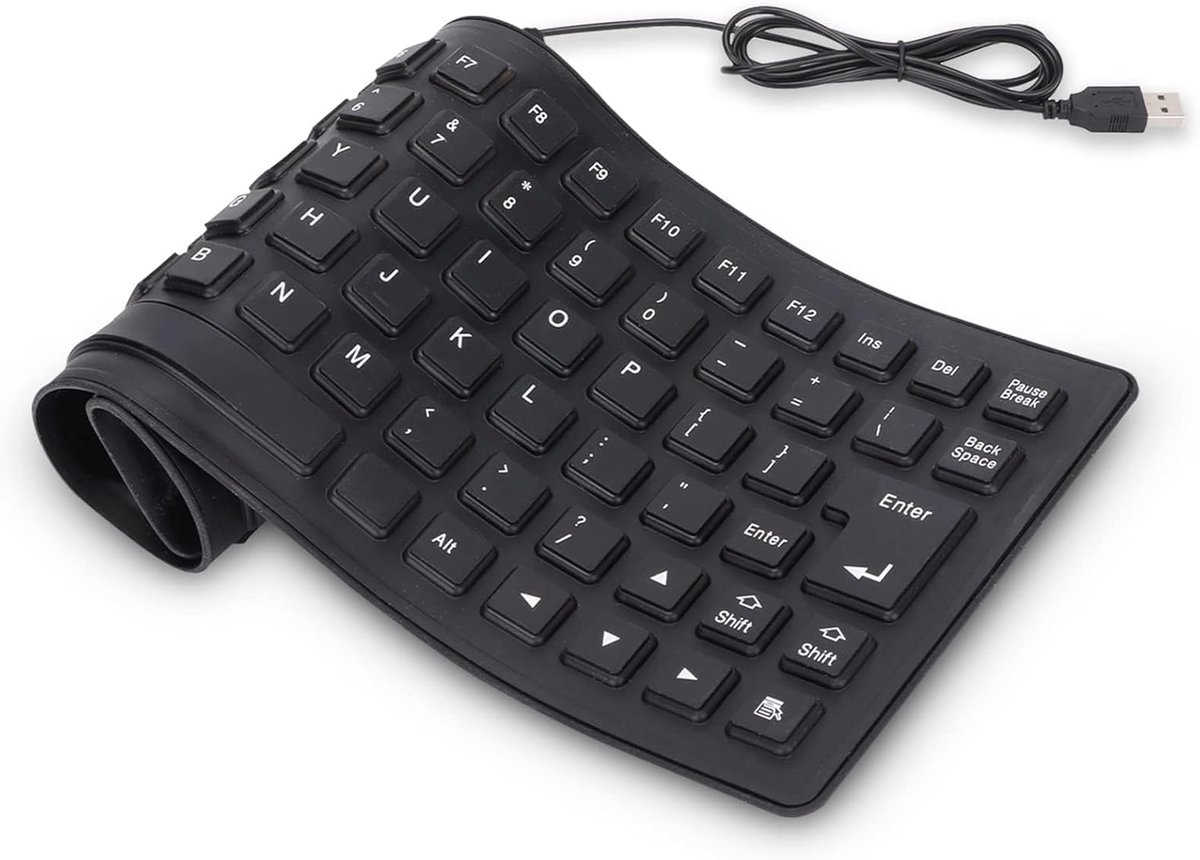 SnelShoppen - Vouwbaar Siliconen Toetsenbord USB 85 Toetsen Waterdicht Zacht Stil Draagbaar voor Laptop PC Zwart