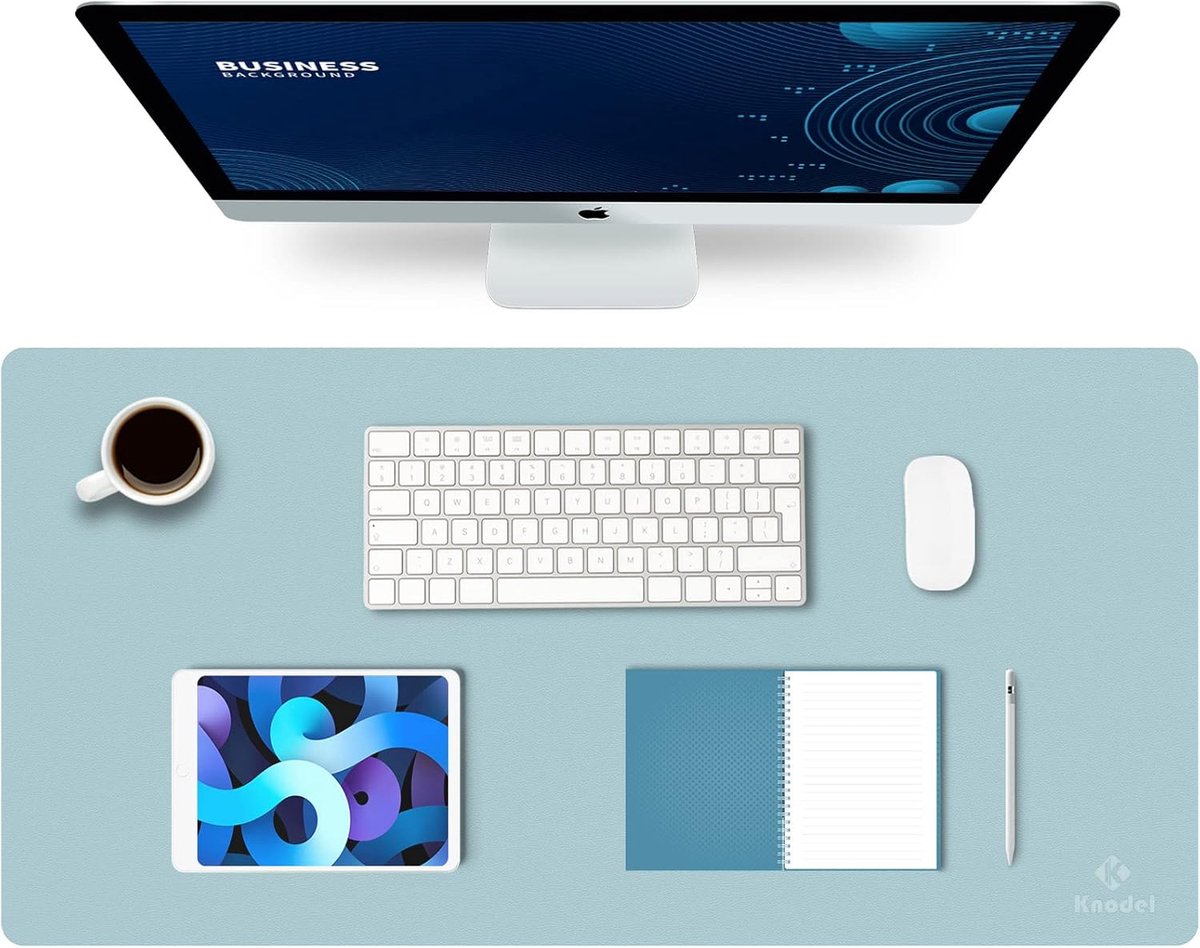 SnelShoppen - Grote Desk Mat 40x80 cm - Lichtblauw - Beschermende Muismat - Duurzaam PVC Leer - Modern & Professioneel, Geschikt voor Thuis en Kantoor