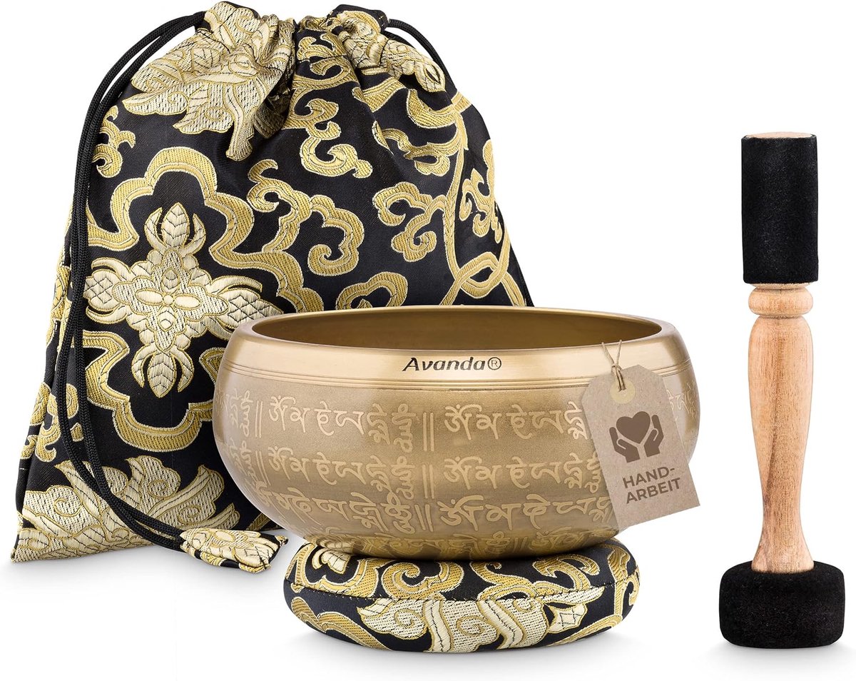 SnelShoppen - Tibetaanse Klankschaal Set 16 cm - Handgeschilderd voor Yoga, Meditatie & Ontspanning - Inclusief Dubbele Stok, Vilt, Ringkussen, Tas &