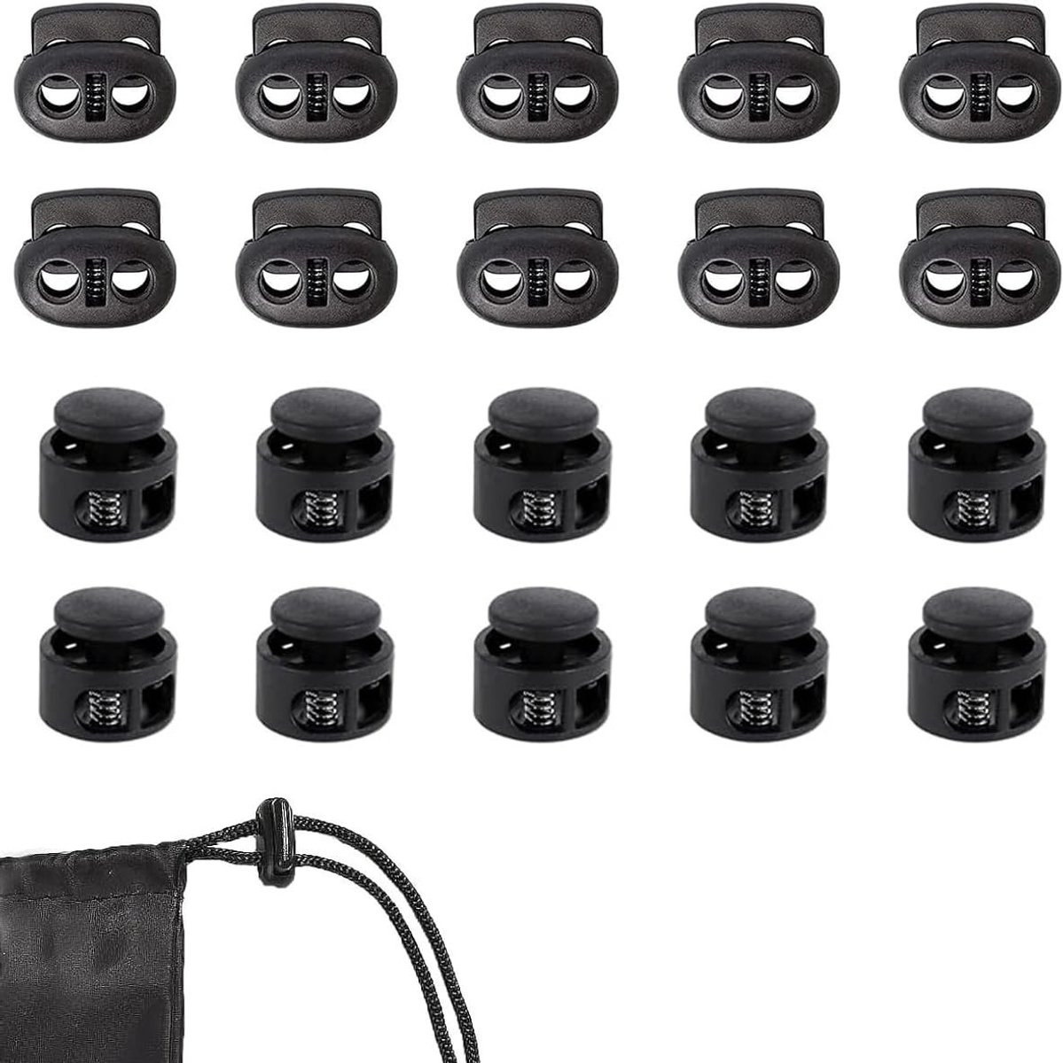 20 Pcs Cord Stopper Double Hole Cord Locks Plastic Cord Stopper Lacing Spring Buckle Lace Up Black Lace Up Stopper for - ShopVlot